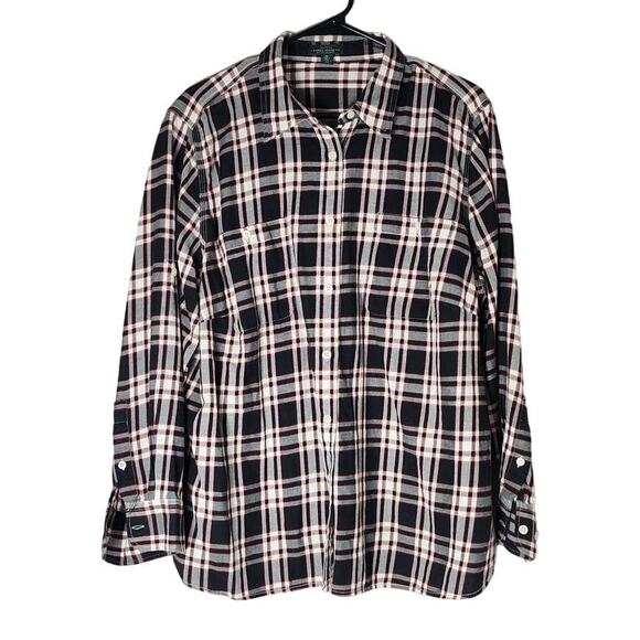 LRL Ralph Lauren Button Front Shirt Plus Size 2X Blue Red Plaid Flannel Cotton - Picture 1 of 3